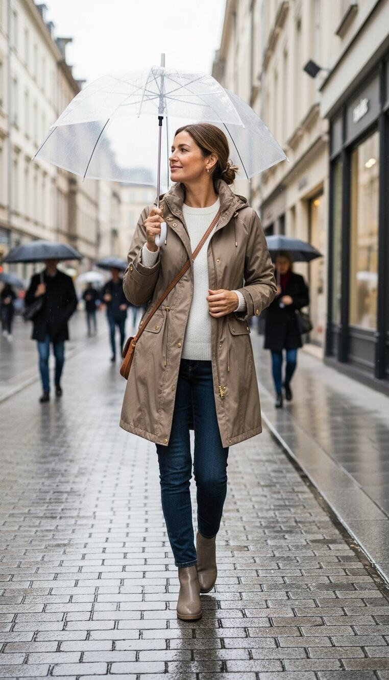 Ellen Tracy Taupe Anorak Jacket XL Hooded Drawstring Utility Coat